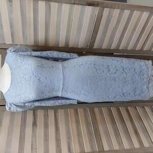 Elegant Lace Midi Dress with Puff Sleeves - Light Blue | Allegra K | Small